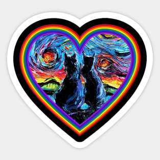 van Gogh's Cats in a rainbow heart Sticker